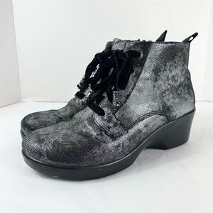 Alegria Eliza Elegance Silver Black Floral Lace Up Zip Side Booties Size 9